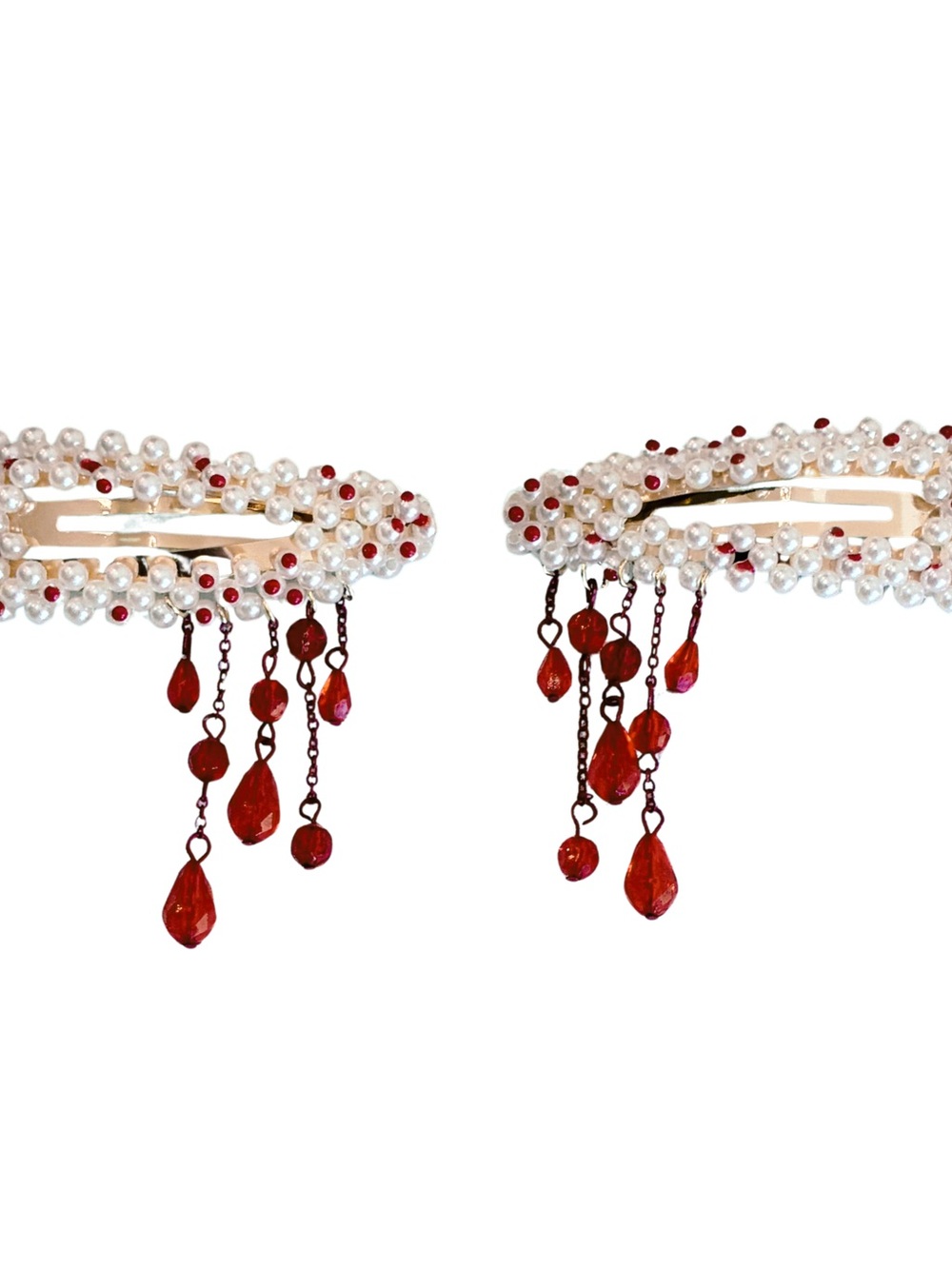 Pearl Bloody Drip Hair Clips Pair Halloween Goth Bridal